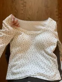 Франция Элегантные Цветы Кружева Тонкая Футболка Женская Осень Зима Теплые Пуговицы Милые Топы Корейская Мода Длинные Рукава Новые Верхние Нижние Части Одежда S белый