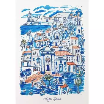 Франция Париж Ибица Испания Лондон Сити Портофино Италия Иллюстрация Линейное Искусство Постер Холст Живопись Икона Города Здания Украшение 21cm30cm NoFrame