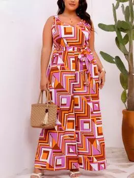 Франция свободные комбинезоны на бретельках больших размеров с принтом женские элегантные сиамские брюки без рукавов с v-образным вырезом женские повседневные шикарные тонкие костюмы на шнуровке с открытыми плечами L красный