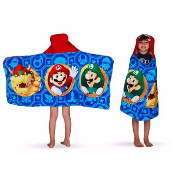 Franco HH4668 Kids Bath Beach Soft Cotton Terry Hooded Towel Wrap x Super Mario & 24 50