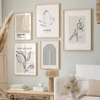 Французская абстракция линия обнаженная женщина цветок пикассо голубь постеры принты современный бохо настенное искусство холст картина декор гостиной 21X30cm No Frame