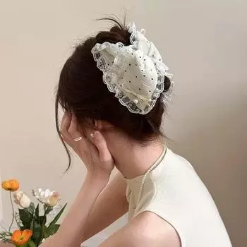 Французская элегантная и нежная кружевная заколка-клип с точечным узором, высококлассная заколка-акула, темпераментная заколка для волос, украшение для волос на затылке