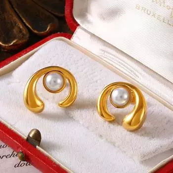 Французская элегантная половина упаковки сережек из титановой стали с инкрустацией жемчугом, экологически чистый цвет, высококачественные легкие роскошные серьги-гвоздики