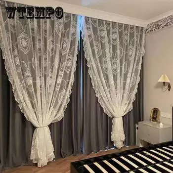 Французская элегантная занавеска с солнцезащитным кремом, полное затемнение, стиль принцессы, спальня, гостиная, фланелевый светильник, роскошная двухслойная марлевая занавеска с оборками W150*H270cm*2pcs оранжевый