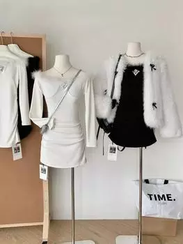 Французская элегантность, однотонное платье Fairy с открытыми плечами, модные платья 2000-х годов, кашемировые эстетические милые формальные платья 2024 года, женская одежда S бежевый