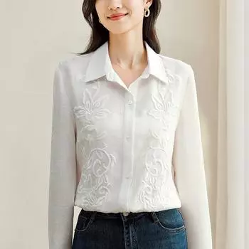 Французская белая рубашка с длинными рукавами для женщин, новая повседневная вышитая легкая роскошная рубашка в китайском стиле, топ S