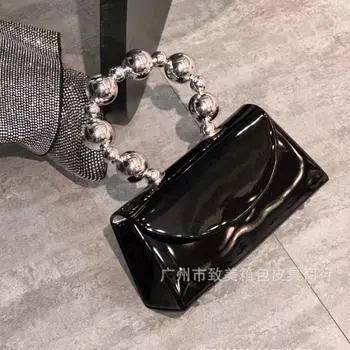 Французская блестящая женская сумочка со стразами и шариками на запястье Fresh Macaron Маленькая квадратная сумка Girl Street серебряный