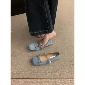 Французская фея квадратная голова светлый рот балетки женские осенние юбки одинарные туфли синие светлый рот мягкая подошва туфли Мэри Джейн 35 коричневый