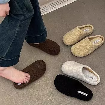 Французская фея стиль универсальная сумка головной убор девушка 2024 осень и зима новая верхняя одежда мода домашнее тепло с юбкой хлопковые тапочки 35 чёрный