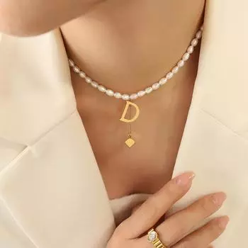 Французская геометрическая цепочка из пресноводного жемчуга, женская английская буква D, кисточка, квадратное ожерелье с подвеской, знаменитый темперамент, ювелирные изделия