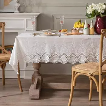 Французская хлопковая скатерть, белая кружевная скатерть, фермерский моющийся прямоугольный стол, для свадебной вечеринки, кухни, рождественского украшения 90X130cm белый