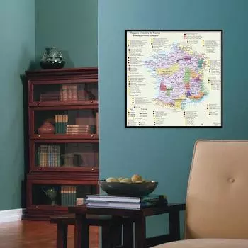 Французская карта винных регионов и провинций на русском языке, холст, картина, настенный художественный постер, украшение для дома 60*60cm
