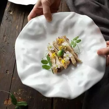 Французская керамическая тарелка Необычная белая керамическая мясная нарезка Креативная бытовая посуда Поднос для сухофруктов Украшение для дома в ресторане
