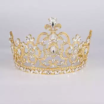 Французская корона для конкурса красоты, сплав, стразы, большая корона, роскошная атмосфера, барочный двор, свадебный головной убор золотой