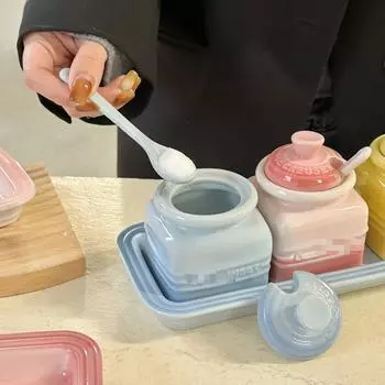 Французская кухня керамическая банка для приправ градиентного цвета бытовая коробка для приправ с ложкой соль масло бутылка баночка набор светло-серый