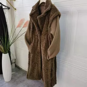 Французская легкая роскошь 2024 осень-зима женская мода вязаное сращивание Майяр длинное пушистое пальто пальто S