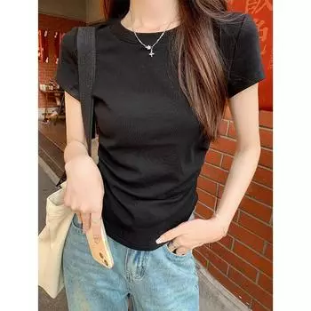 Французская летняя простая повседневная универсальная футболка с короткими рукавами из допамина, белая, с милой девушкой, лениво чувствующая S