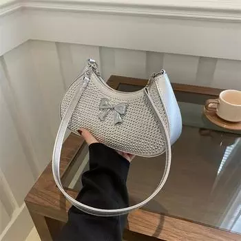 Французская личность, популярная сумка этого года 2024, новая модная женская сумка с бриллиантовой инкрустацией, модная универсальная фактурная сумка через плечо с подмышкой чёрный