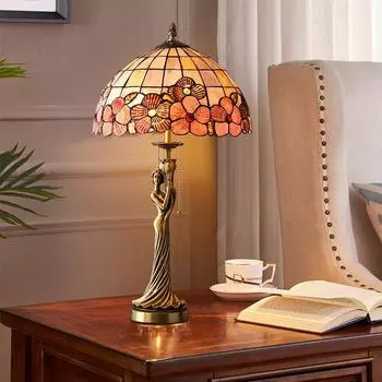 Французская медная девоскированная медная настольная лампа в виде ракушки с портретом богини, креативная европейская медная статуэтка, украшение для гостиной, медная настольная лампа Rich Flower