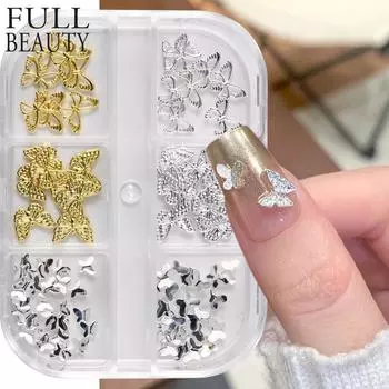Французская металлическая бабочка с бриллиантами для дизайна ногтей DIY Каменные украшения Красочные блестки DIY Дизайн ногтей из металла