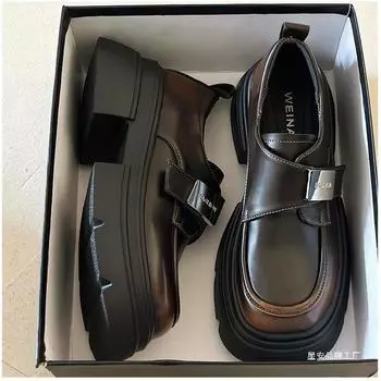 Французская металлическая пряжка Мэри Джейн Маленькие кожаные туфли на платформе Мокасины в ретро-британском стиле 35