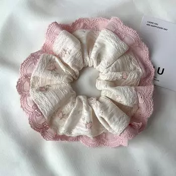 Французская милая кружевная отделка, тканевые резинки для волос, держатели для хвостиков, резинки для волос с цветочным узором, для женщин и девочек, аксессуары для волос L