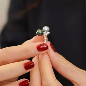 Французская мода изысканное открывающееся регулируемое двойное жемчужное кольцо женское пригородное кольцо на указательный палец с высоким чувством темперамента adjustable opening белого золота