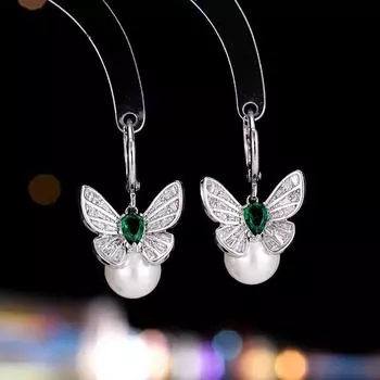 Французская мода легкие роскошные ретро серьги слегка инкрустированные цирконием универсальные высококачественные серьги женские бабочки жемчужные серьги пряжка