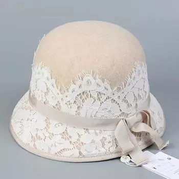 Французская мода светская львица кружевная шерстяная шляпа-цилиндр женская осенне-зимняя элегантная ретро молочно-белая женская теплая шляпа рыбака 56-58CM