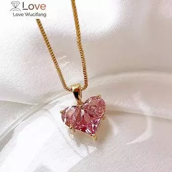 Французская мода ювелирные изделия Роскошное розовое циркониевое ожерелье с подвеской в виде сердца Элегантное женское вечернее сексуальное ожерелье с ключицей Аксессуары