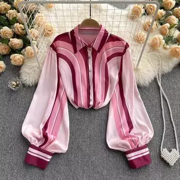 Французская модная элегантная рубашка с длинным рукавом, ранняя весна 2022, новый старый пригородный розовый контрастный женский топ