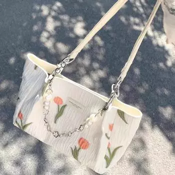 Французская модная нишевая женская сумка 2024 года, новая сумка-тоут вместительная, универсальная, переносная сумка через плечо белый