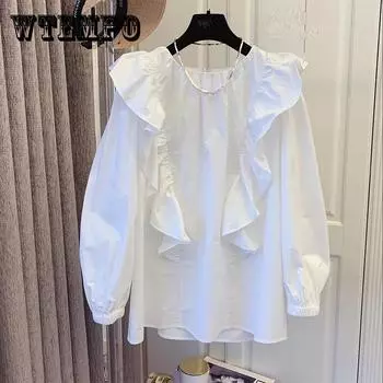 Французская нежная блузка Весенне-летняя кукольная рубашка с пышными рукавами Белая рубашка Женская летняя дизайнерская нишевая рубашка XXL белый