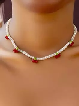 Французская нежная милая имитация жемчуга ручной работы красная вишня шейная цепочка, темпераментное ожерелье цепочка на ключицу женская