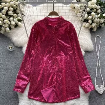 Французская ниша, легкие роскошные блестки, модные свободные брюки с длинными рукавами и лацканами для ленивого ветра, свободные сто с топами