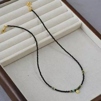 Французская ниша романтический простой ретро литературный черный шпинель бирюзовый бисер любовь круглый бренд ожерелье ключица цепочка женский