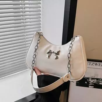 Французская нишевая модная фактурная женская сумка 2024 года, новая сумка подмышкой, милая сумка-бантик, сумка на цепочке через плечо чёрный