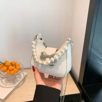 Французская нишевая модная женская сумка 2024 года, новая сумка под мышкой, милая бабочка, жемчужная сумка с цепочкой, косая сумка-трансформер чёрный