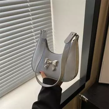 Французская нишевая модная женская сумка 2024 года, новая сумка под мышкой, милая розовая сумка с бантом, косая цепочка, сумка-трансформер чёрный