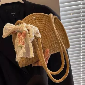 Французская нишевая плетеная сумка для женщин Новая модная сумка на одно плечо для женщин Модная хлопковая веревочная сумка