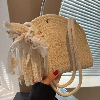 Французская нишевая плетеная сумка женская 2024 новая модная сумка-багет через плечо женская модная сумка из хлопковой веревки