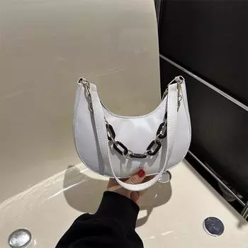 Французская нишевая сумка-полумесяц 2024 года, популярная новая модная сумка-мессенджер в иностранном стиле с цепочкой, модная сумка через подмышку темно-коричневого