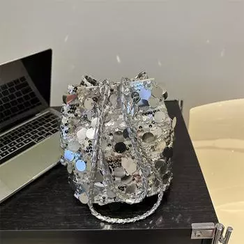 Французская нишевая сумка с пайетками женская весенняя новая модная сумка-ведро цепная сумка через плечо сумка-мессенджер чёрный