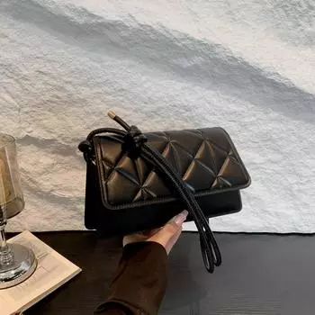 Французская нишевая сумка высокого класса подмышечная женская сумка 2024 года новая текстурированная клетчатая универсальная корейская сумка через плечо сумка-мессенджер чёрный