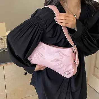 Французская нишевая сумка женская 2024 новая портативная сумка-багет маленькая универсальная сумка подмышкой повседневная и простая чёрный