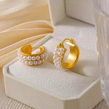 Французская новая мода темперамент двухрядные маленькие резиновые серьги-бусины легкие роскошные нишевые медные серьги женские