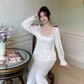 Французская новая осенне-зимняя пижама с нагрудными вкладышами, комплект домашней одежды Sweet Square Velvet, женская куртка S белый