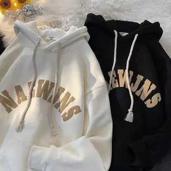 Французская парная толстовка для студентов мужского пола, осень-зима, толстый бархат, американский стиль, тяжелая новая модная куртка с капюшоном M