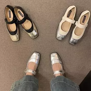 Французская платформа Повседневная липучка Мэри Джейн Туфли Детские Осенние и Зимние Одиночные Туфли Серебряные Лоферы Женские 35
