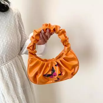 Французская плиссированная сумка-тоут, новинка 2024 года, модная сумка с принтом бабочек, повседневная сумка через плечо чёрный